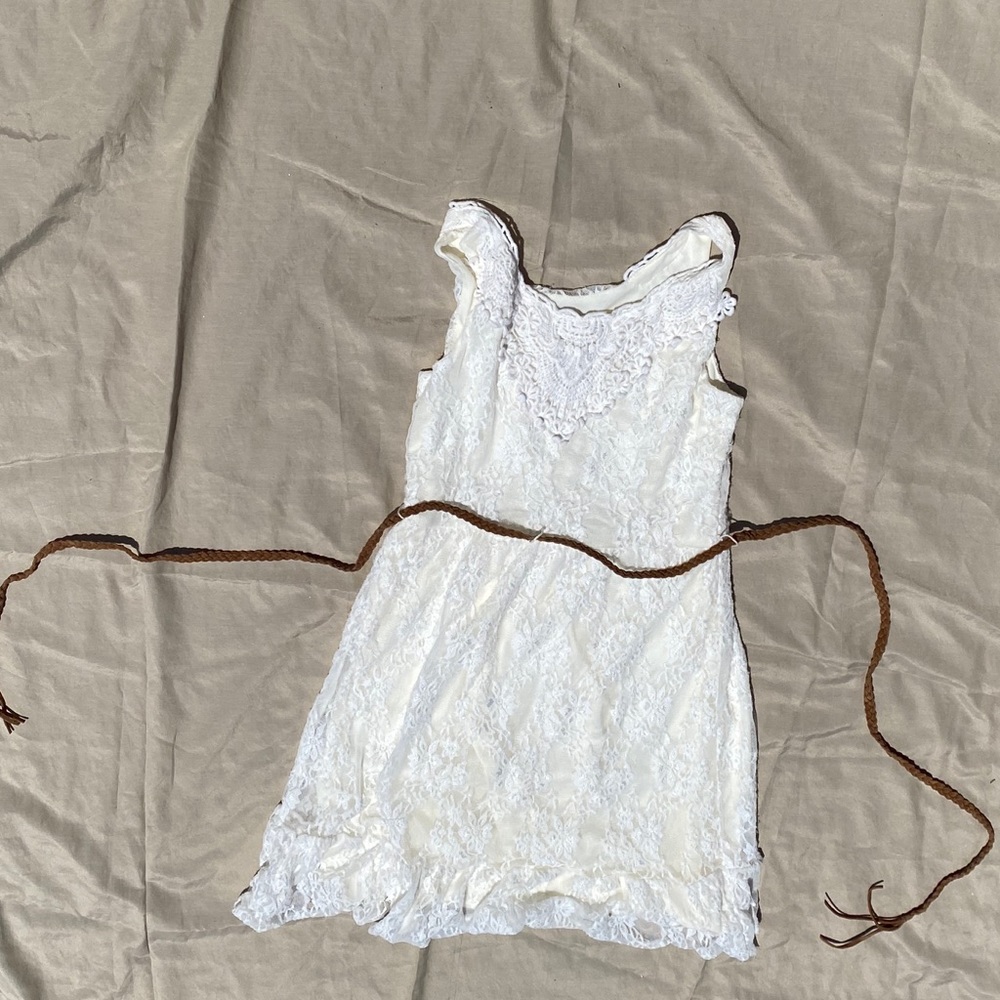 Justice white lace dress with tie belt